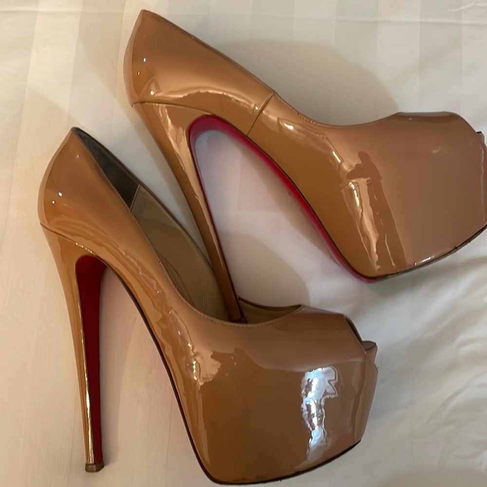 Christian Louboutin Nude Patent Leather Platform Heels